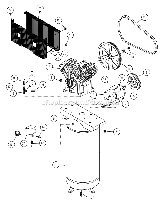 Campbell Hausfeld CE4104 80 Gallon Air Compressor Section Diagram